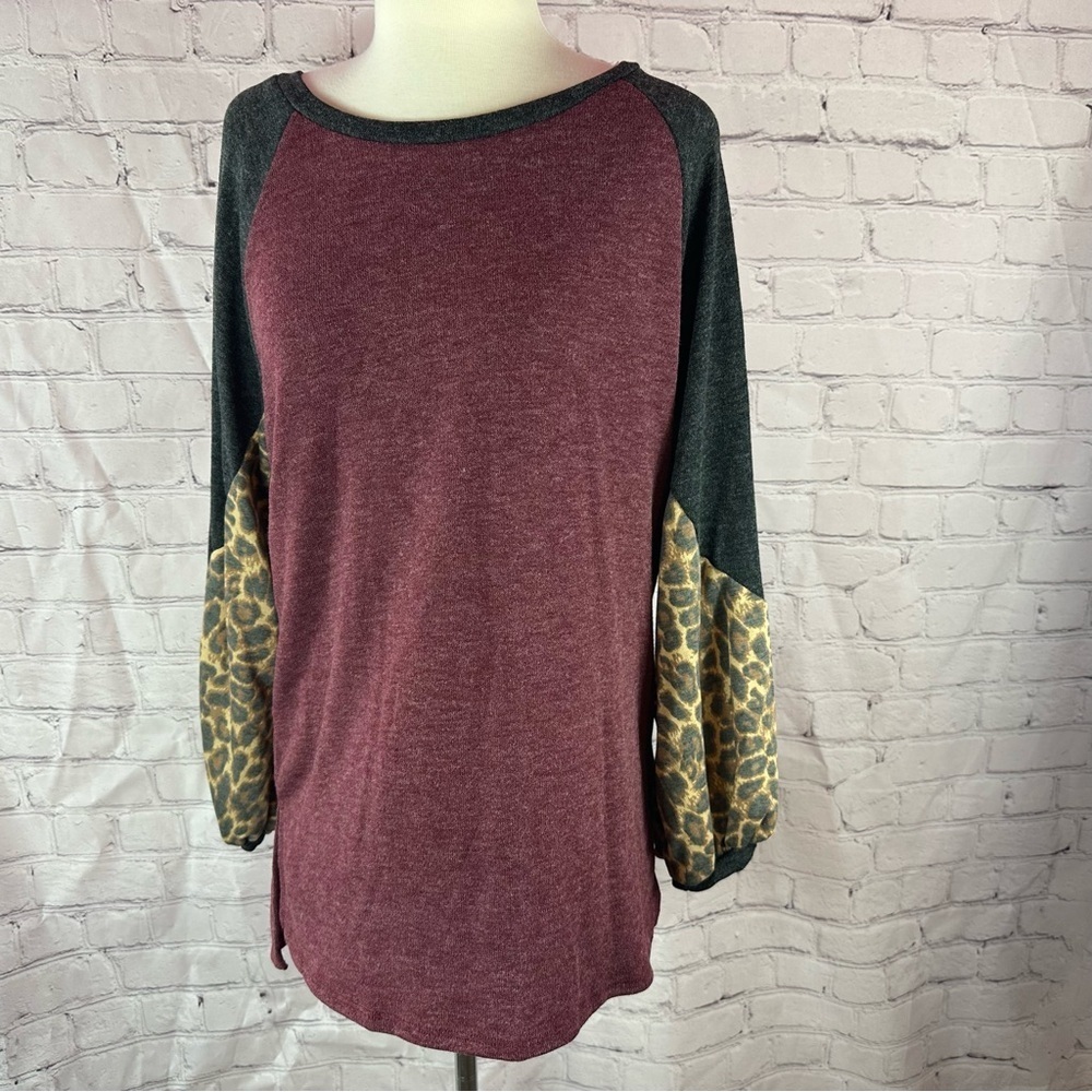 NWT First Love boutique Leopard Print balloon Sleeve Tunic boho casual
